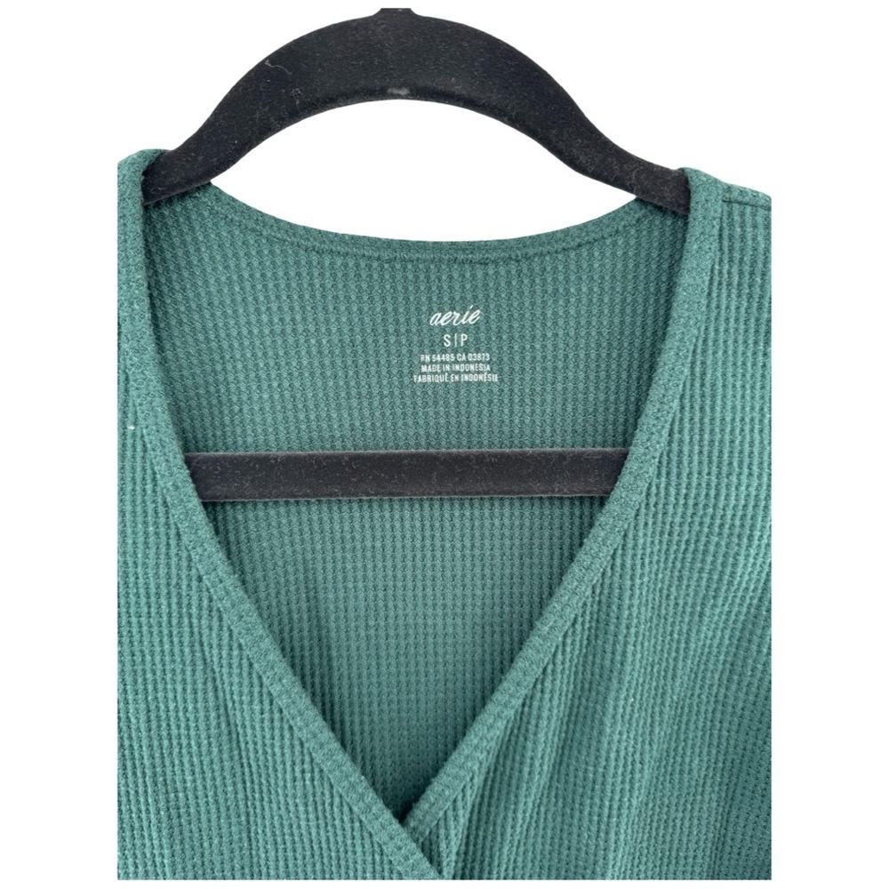 Aerie Dark Green Waffle Wrap Top - Picture 2 of 6